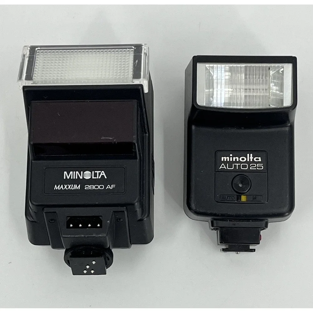 Vintage Minolta Camera Flashes Auto 25 and Maxxum 2800AF UNTESTED As-Is